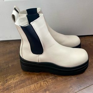Off-White and Black Chelsea Boots